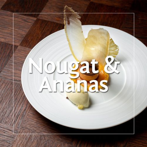 Nougatmousse und Ananassorbet